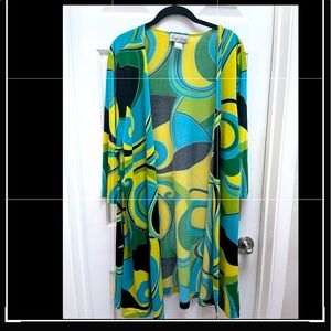 Carolyn Strauss Duster-multi-color w/turquoise-1X